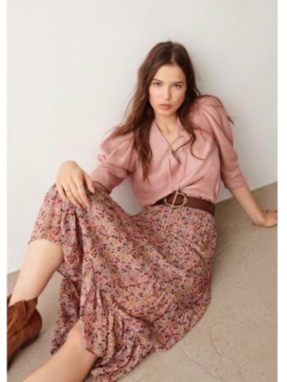 Bloomingdale’s ba&sh Pink Floral Tiered Midi Skirt size MEDIUM - Picture 3 of 11